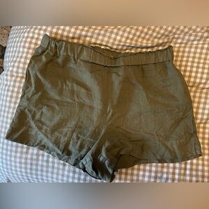 Lou & Grey Olive Green 100% Linen Pull On Shorts XXL